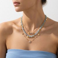 Kalung Berlapis Gaya Boho Musim Panas, Lapisan Emas 18K PVD, Baja Anti Karat, Manik-Manik Biru, Ikan, Bunga, Bintang, Zirkon, Perhiasan Pantai Wanita, Grosir