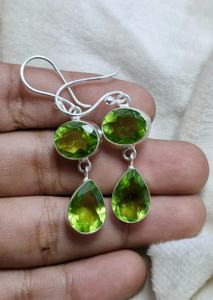 Pendientes de Plata de Ley 925 de la Mejor Calidad, Estilo Colgante/Gota, con Piedra Preciosa de Peridoto, Diseño de Doble Gota, Regalo de Joyería para Ella - Product Image 5
