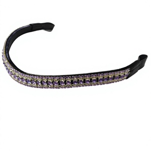 Fronture de cheval en cristal à 5 rangées de cristaux, avec boucle à bouton-pression, équipement d'équitation - Product Image 2