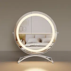 Smart Touch 3 Color Dimmable Portable Illuminated Round Cosmetic Tabletop Makeup With Led Lights Vanity Mirror