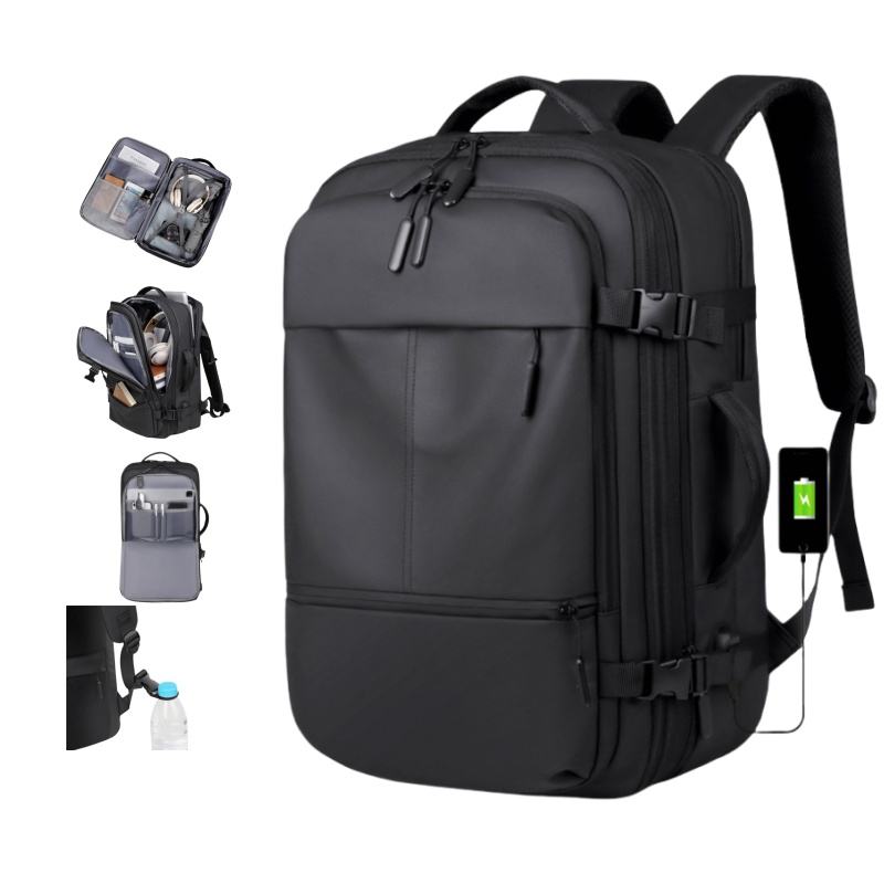 black nylon and leather backpack Prada Re-nylon And Saffiano Leather Backpack, Man, Black