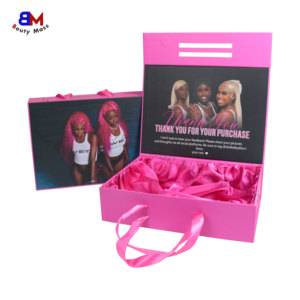 Boîte d'emballage personnalisée pour cheveux, boîte cadeau magnétique en carton écologique créative de luxe, intérieur en satin pour perruque, extension de cheveux - Product Image 1