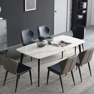 Modern marble pattern table and chair combination dining chair set of 6 furniture