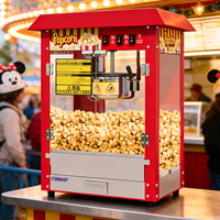 Máquina de Palomitas de Maíz Profesional de Gran Capacidad, 110V/220V, Techo Rojo, Apta para Calles Comerciales.