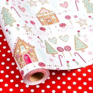 Papel de Regalo Navideño Burymento con Diseño de Casa de Jengibre, 17 Pulgadas x 32.8 Pies, Reversible, para Manualidades y Regalos - Product Image 1