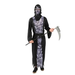 Scary Cos Ghost Fancy Dress Fiesta <span class=keywords><strong>de</strong></span> Halloween Horror Hombres Cuerda negra Cosplay Grim Reaper Disfraz - Product Image 2