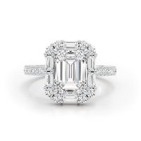 Bague de fiançailles en or massif 14 carats avec diamant de laboratoire 3,15 carats de poids total, taille émeraude VVS1 D-E, pierres latérales rondes baguette, bijoux fins