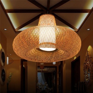 Lustre rond en bambou tissé, lumière LED 60x50cm, pour la maison, le salon, le restaurant, la décoration d'hôtel - Product Image 1