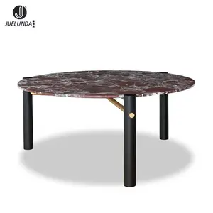 New Design Italian Style Round Natural Marble Dining Table Stainless Steel Black Brushed Feet Dining Table Set