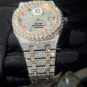 ผ่านเพชรทดสอบหรูหรา VVS Moissanite นาฬิกาผู้ชายกันน้ำกรณีโลหะสแตนเลสเย็นออกข้อมือนาฬิกาสายกล - Product Image 3