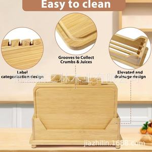 Juego de Tablas de Cortar de Bambú 39x11.7x25.9cm, Tabla de Cortar Multifuncional para Cocina con Soporte, Rectangular, Color Madera Natural - Product Image 2