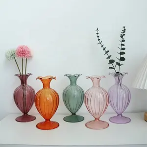 Высокое качество оптовая продажа декоративная стеклянная ваза бутон Розовая прозрачная стеклянная ваза