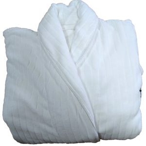 Peignoir de spa d'hôtel blanc, broderie personnalisée du logo, peignoirs en coton éponge velours rayé unisexe/peignoirs côtelés pour hommes et femmes - Product Image 3
