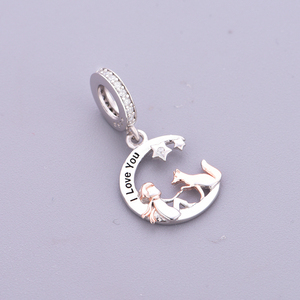 Fit Original marque bracelet à breloques 925 argent Sterling <span class=keywords><strong>petit</strong></span> <span class=keywords><strong>Prince</strong></span> et renard amour coeur pendentif perle pour les femmes fabrication de bijoux - Product Image 3