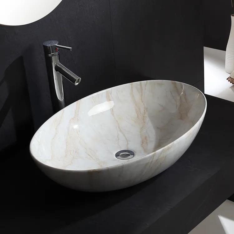 Bathroom Vessel Sink Hand Wash Art Basin Counter Top Marble Color Ceramic Washbasin Bowl