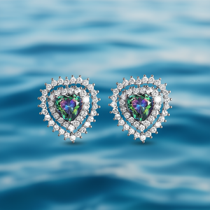 E1510 Orecchini a cuore in argento 925 con quarzo arcobaleno blu mare, gioielli romantici da donna per feste - Product Image 2