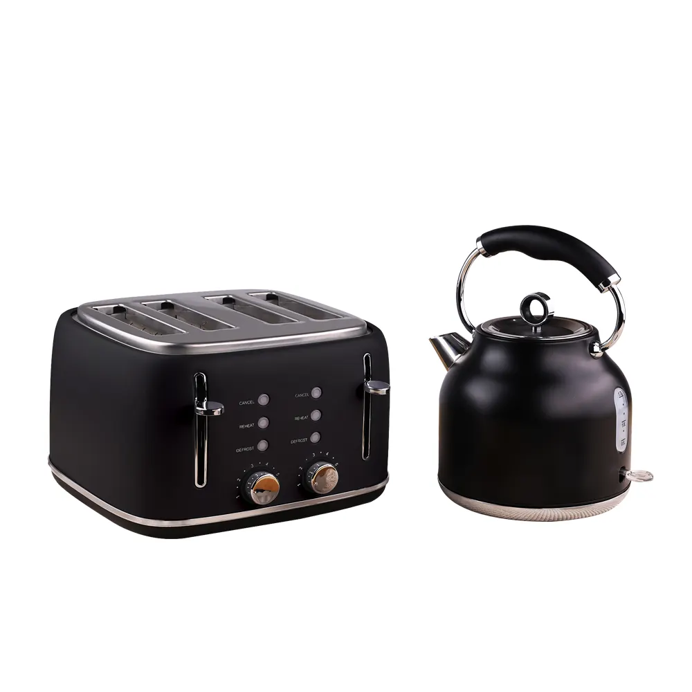 Kitchen Appliance Breakfast Set Stainless Steel Kettle Electric Toasters 4 Slice