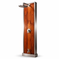 Colonne de douche extérieure de luxe en cèdre rouge avec pommeau de pluie et robinet de pied intégré pour piscines, spas et saunas