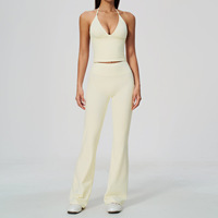 Nouvel Arrivage Ensemble de Yoga pour Femme, Col Halter, Effet Superposé, Coupe Ajustée, Effet Push-Up, Très Extensible et Respirant, pour l'Entraînement de Pilates