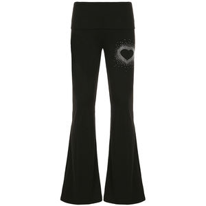 Pantalon évasé taille basse pour femme, style Y2K gothique, avec strass en forme de cœur, respirant et élastique, vente en gros - Product Image 6