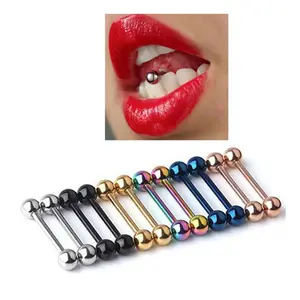 Tongue Rings Stainless Steel Nose Lip Ear Bone Piercing Body Jewelry 1.2mm Internal Thread Straight Tongue Barbell Ring