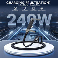Câble de charge invisible 2-en-1 avec support, cordon de charge multiple de 1,5 m, câble de charge rapide 240 W avec support multi-angle réglable Type C