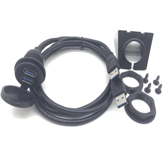 Car Flush Mount 2 USB 3.0 Male to Female Dual Usb Port Waterproof Extension Dash Panel Mount Cable