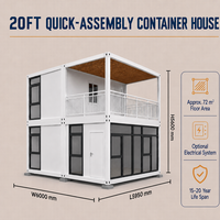 Résidence modulaire préfabriquée moderne à deux étages, blanche, à assemblage rapide, avec balcon à mur-rideau en verre