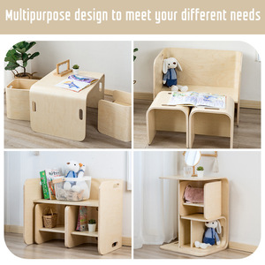 Silla de mesa de estudio de madera para niños <span class=keywords><strong>Montessori</strong></span>, muebles escolares multifuncionales para el hogar, juego de sillas de mesa de actividades para niños - Product Image 3