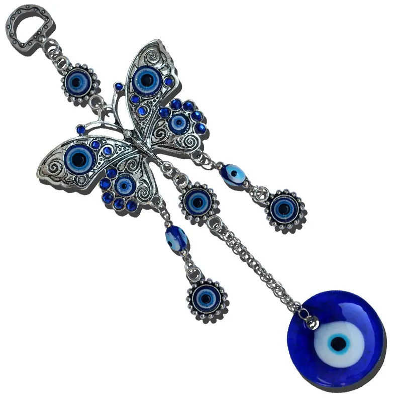 Evil Eyes Decoration Hand Made Wall Hanging Wholesale Fusion Glass Eye Turkish Butterfly Blue Evil Eye Home Wall Decor