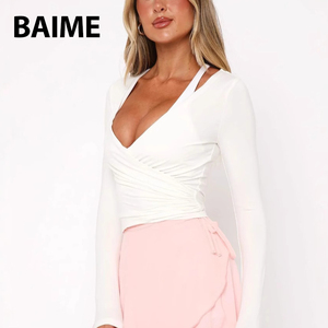 Abbigliamento <span class=keywords><strong>Sportivo</strong></span> ad Asciugatura Rapida, <span class=keywords><strong>Top</strong></span> Yoga a <span class=keywords><strong>Maniche</strong></span> <span class=keywords><strong>Lunghe</strong></span>, <span class=keywords><strong>Top</strong></span> <span class=keywords><strong>Sportivo</strong></span> con Scollo a V, <span class=keywords><strong>Top</strong></span> Aderente da Balletto - Product Image 2