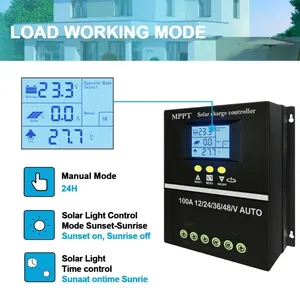 MPPT pengendali daya surya 60A 80A 100A, Regulator cerdas baterai Panel surya 12V 24V 36V 48V untuk asam timbal/Lithium