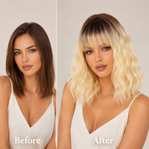 Perruque Blonde Ondulée Effet Mouillé <span class=keywords><strong>avec</strong></span> <span class=keywords><strong>Frange</strong></span> pour Femme, Longue, Bouclée, Synthétique Texturée, Résistante à la Chaleur, Bonnet Ajustable, Idéale pour Fêtes Costumées et Cosplay - Product Image 2