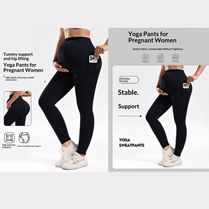 Leggings de <span class=keywords><strong>Yoga</strong></span> <span class=keywords><strong>para</strong></span> Mujeres <span class=keywords><strong>Embarazadas</strong></span>, Cintura Alta, Ajustados, con Bolsillos Laterales Dobles, Antibacterianos, de Spandex/Nylon, con Soporte <span class=keywords><strong>para</strong></span> el Vientre y Levantamiento de Cadera - Product Image 4