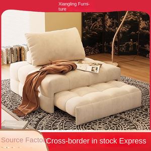 Sofá <span class=keywords><strong>cama</strong></span> moderno de tela abullonada color crema, silla de ocio <span class=keywords><strong>plegable</strong></span> retráctil de doble uso para apartamentos pequeños, inflable extensible para - Product Image 2