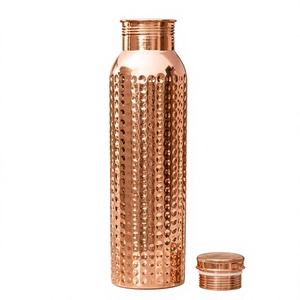 <b>Copper</b> <b>Water</b> <b>Bottle</b> With Hammered Texture Portable Travel Drinkware Minimalist Design Lids Included - Product Image 1