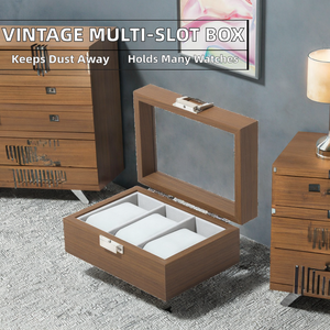 Boîte de présentation de montres OUKE vintage multi-emplacements marron brillant avec construction en MDF durable et intérieur en bois anti-poussière - Product Image 2