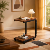 Table basse moderne en bois avec plateau en métal, rangement et roulettes mobiles - Meuble de maison portable