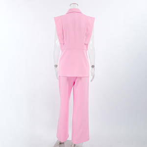 Traje Formal de Oficina <span class=keywords><strong>para</strong></span> Mujer, Traje Casual de Negocios, <span class=keywords><strong>Chaleco</strong></span> y Pantalones Rosa, Conjunto de Dos Piezas a la Moda <span class=keywords><strong>para</strong></span> Mujer - Product Image 3