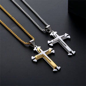Kalung liontin salib Bijoux En Acier Inoxydable perhiasan kustom baja tahan karat pria untuk pria - Product Image 2