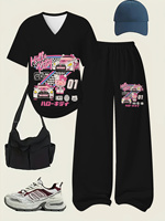 Ensemble T-shirt Col V et Pantalon Large Imprimé Dinosaure St. Pat Rex pour Enfants, Qualité Supérieure 2026
