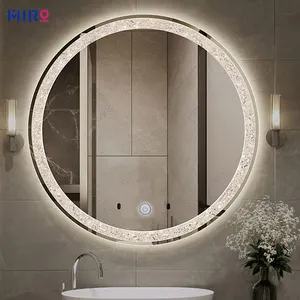 Miro Customized Modern Circle Shape Frontally Illuminated Led Mirror With Crystal For Bathroom