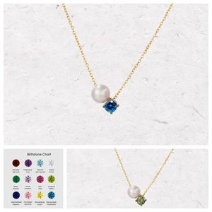 新ファッション女性シンプルステンレスネックレスジュエリー模造真珠誕生石ジルコンペンダントチョーカーネックレス - Product Image 1