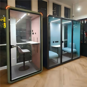 Cabine de réunion insonorisée pour bureau, cube acoustique d'intimité, autoportante, rectangulaire, avec cadre en aluminium, éclairage LED, design minimaliste - Product Image 3