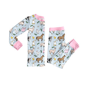 Ropa para niños con estampado de animales bonitos personalizados, tema de granja, pijamas para niñas, trajes de hermana pequeña a juego para primavera y otoño - Product Image 1