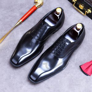 Chaussures carrées en cuir de vachette de luxe de haute qualité pour hommes, à lacets, respirantes, antidérapantes, style coréen, pour occasions décontractées et professionnelles - Product Image 4