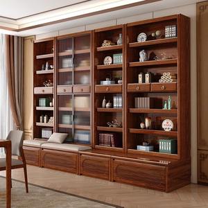 Librería Moderna <span class=keywords><strong>de</strong></span> Madera Maciza <span class=keywords><strong>de</strong></span> Nogal Dorado <span class=keywords><strong>con</strong></span> <span class=keywords><strong>Puertas</strong></span> <span class=keywords><strong>de</strong></span> Vidrio, Estantes Ajustables, Acero Inoxidable, Combinación Libre, Multifuncional - Product Image 3