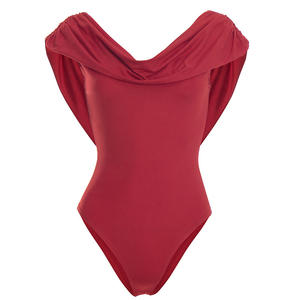 Viviblook Q26BS002 Primavera Nueva Llegada Body de Mujer de Color Sólido Sexy Plisado Ajustado con Hombros Caídos - Product Image 6