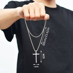 심플한 개성 크로스 펜던트 유럽 및 미국 힙합 트렌디 어린이용 합금 링크 체인 목걸이 - Product Image 4