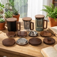 Couvre-tasses en bois, couvercles de tasses en bois personnalisés multi-tailles avec anneau en acier inoxydable, couvercle de remplacement pour tasses à thé avec poignée en bois